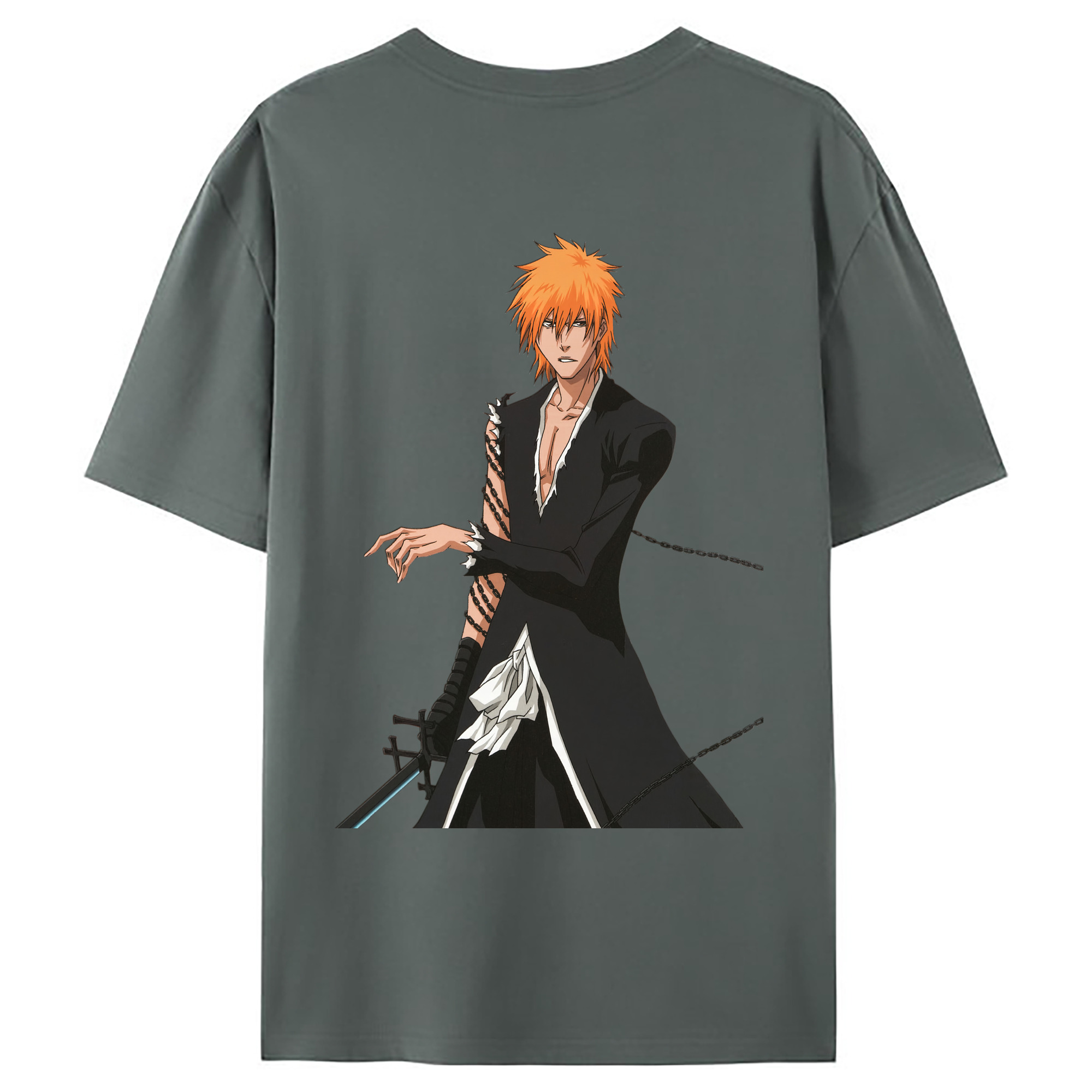 （画像用） ブリーチ 黒崎一護（くろさき いちご）BLEACH Kurosaki Ichigo 綿100％ メンズ半袖Tシャツ（バックプリント） 通気性